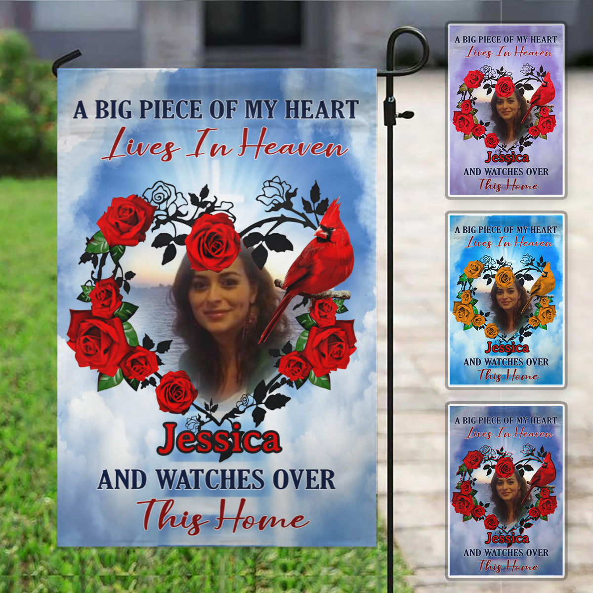 A Big Piece Of My Heart Lives In Heaven and Watches Over This Home Personalized Memorial Flag