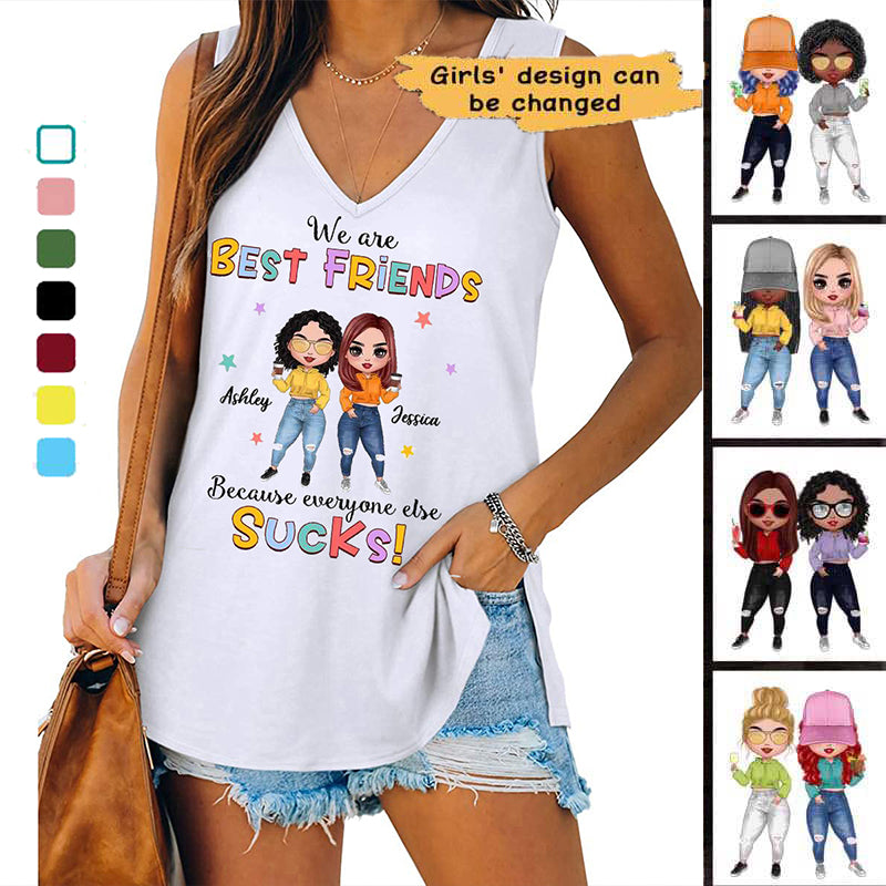 Colorful Crazy Doll Besties Personalized Women Tank Top V Neck Casual Flowy Sleeveless