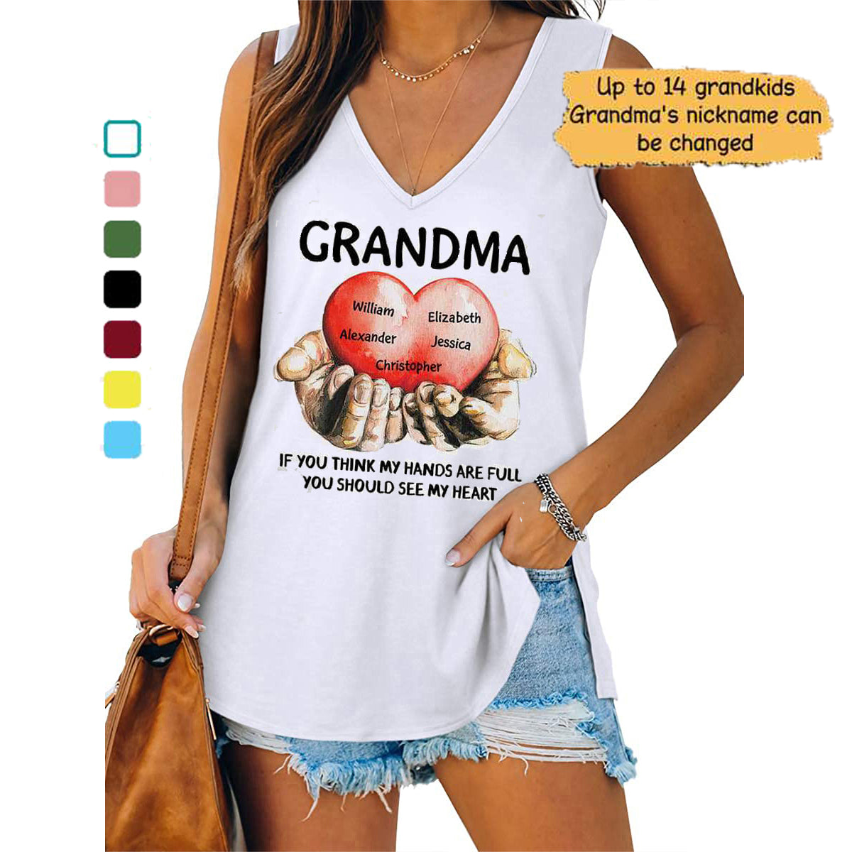 Grandma You Should See My Heart Personalized Women Tank Top V Neck Casual Flowy Sleeveless (1-7 Kids)