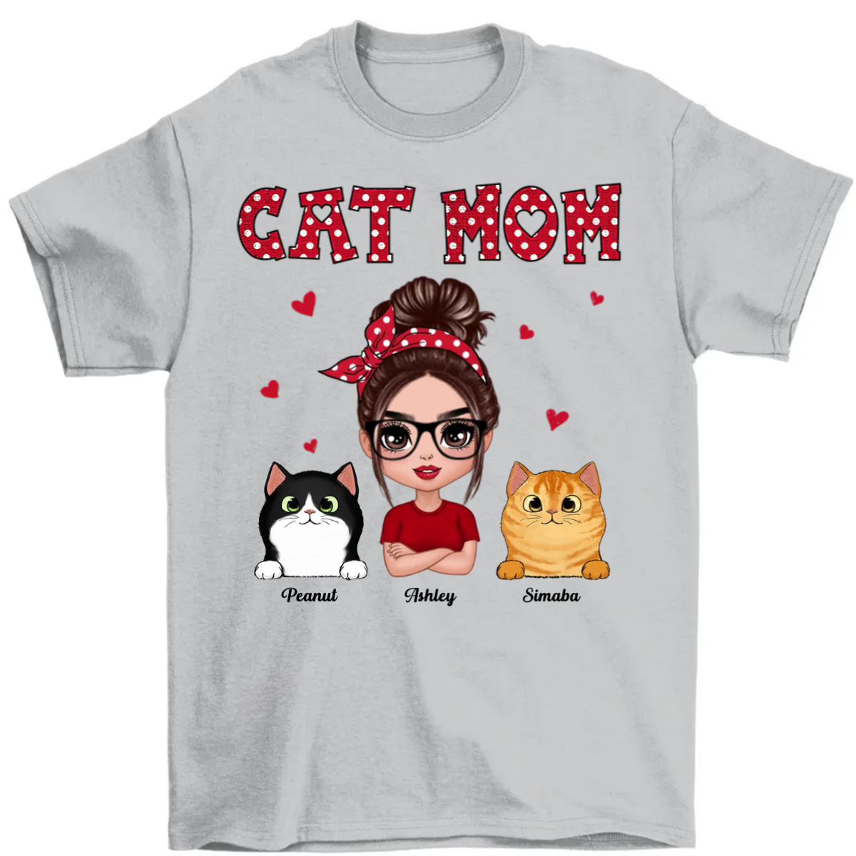Polka Dot Pattern Doll Cat Mom Personalized Custom Shirt