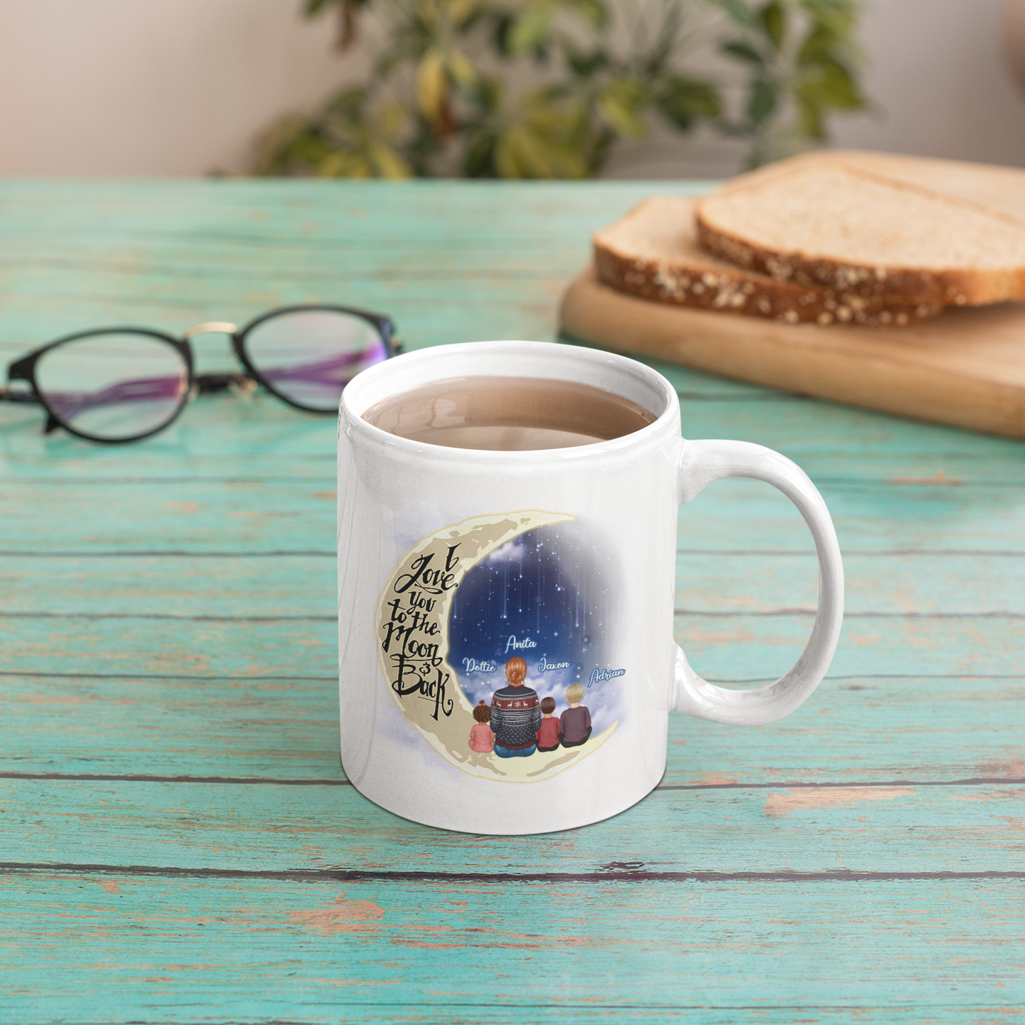 Parents Grandparents and Kids On Moon Personalized Mug