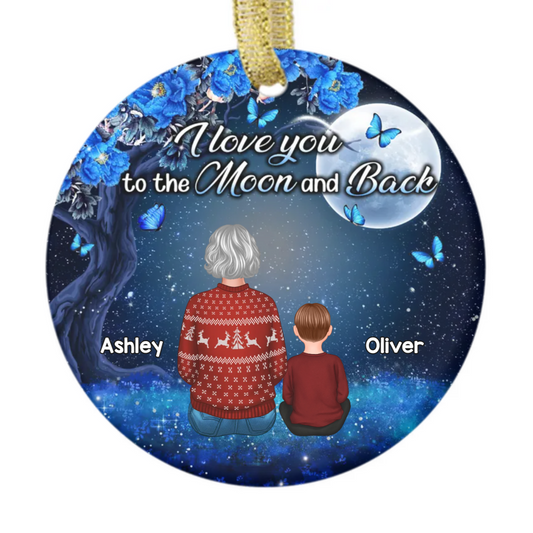 Sparkling Moon Grandma Grandkid Personalized Circle Ornament