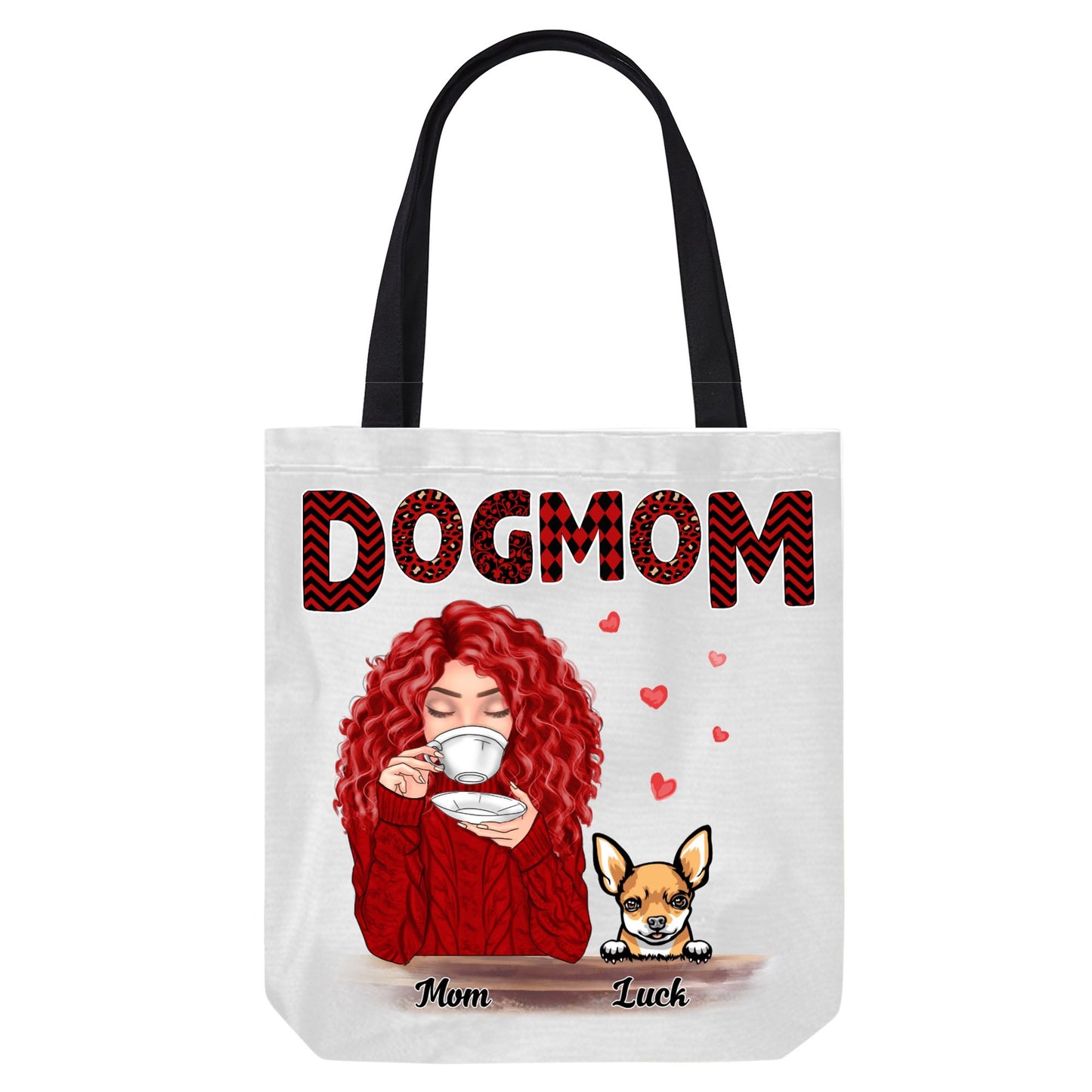 Dog Mom Red Patterned Personalized Canvas Bag